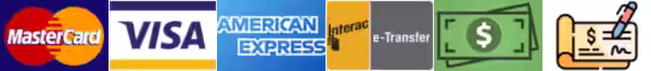 We accept Visa, Mastercard, Amex, E-Transfer, Cheque and Cash