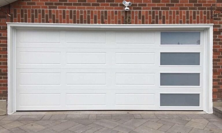 white single wide garage door with windows