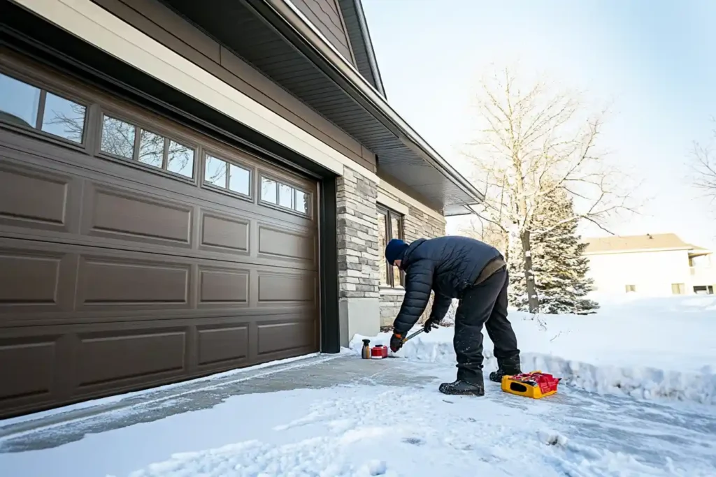 Toronto home with garage door in winter